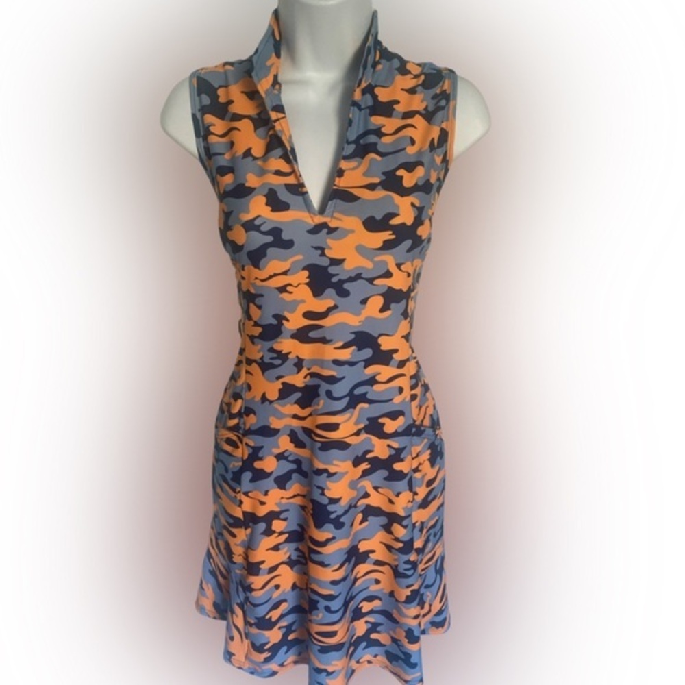 Paula Czech Camouflage Dress in Orange and Blue - S gray , blue orange